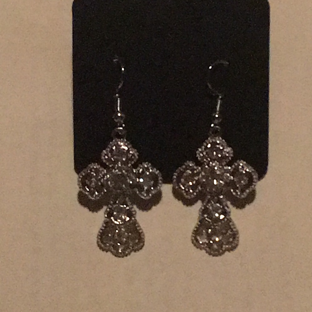 Silver cross dangle earrings